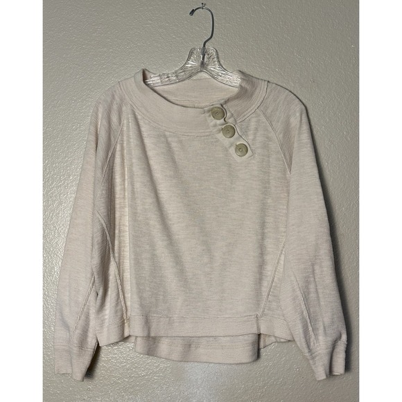 Free People Tops - We the Free People Sz XS Ivory Don't Forget Me Top Button Neck Sweatshirt Hi Low
